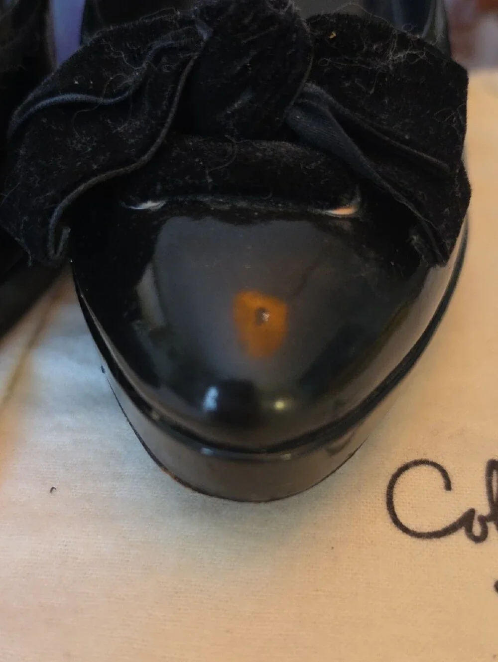 Cole Haan Black Patent Pointed-Toe Pumps with Velvet Bow NIKE AIR
